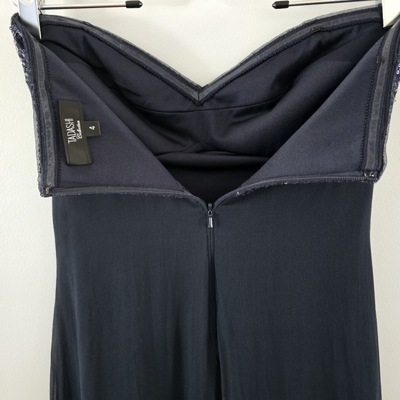 Tadashi Collection Navy Blue Strapless Sweetheart Sequin and Silk Gown Size 4 - Picture 6 of 7